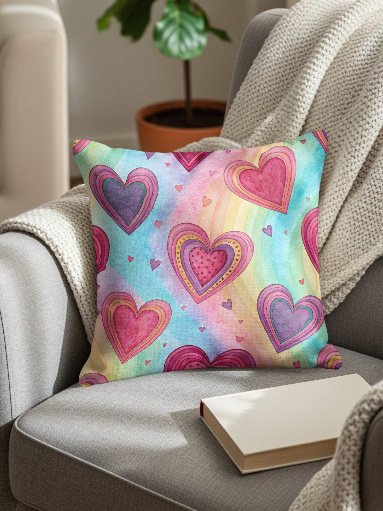 Colorful Heart Patterned Decorative Pillow for Home Decor
