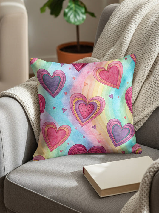 Colorful Heart Patterned Decorative Pillow for Home Decor
