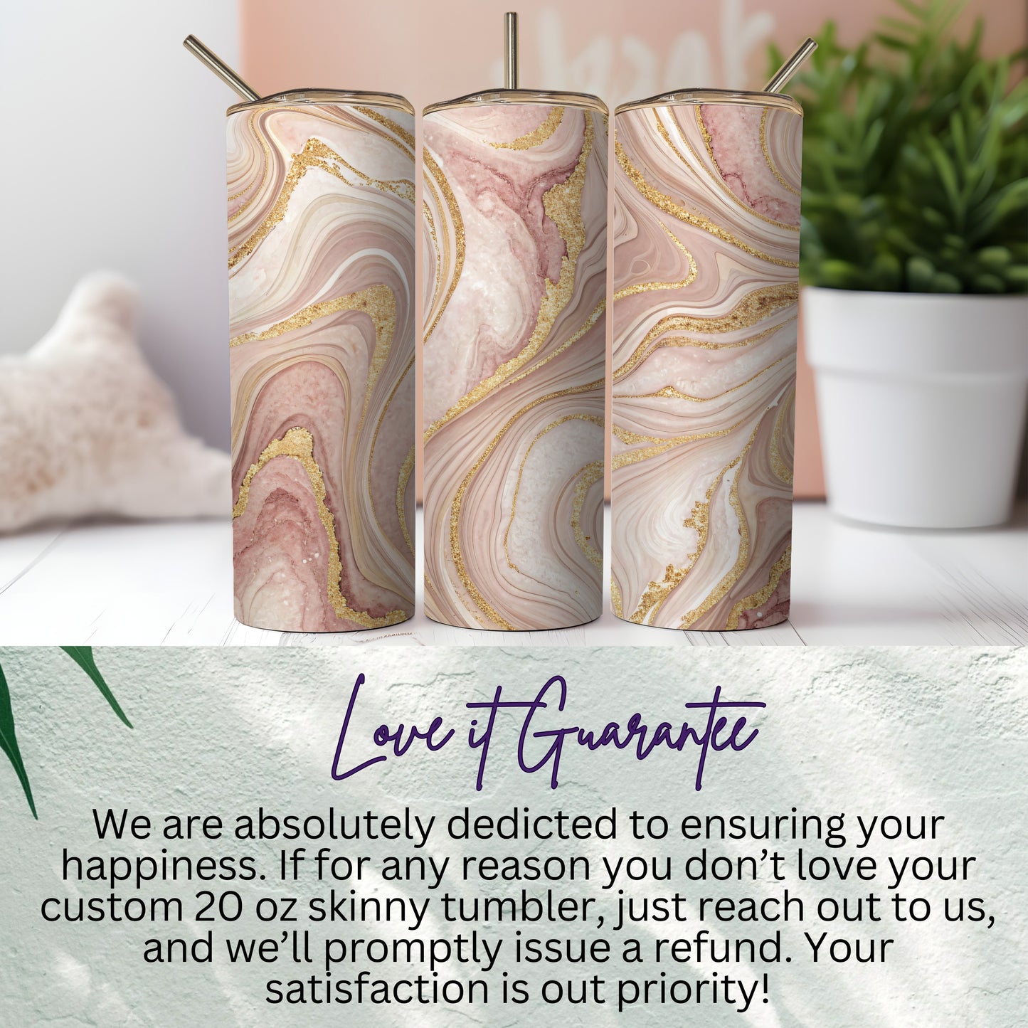 Stunning Custom 20 oz Skinny Tumbler with Marble Design