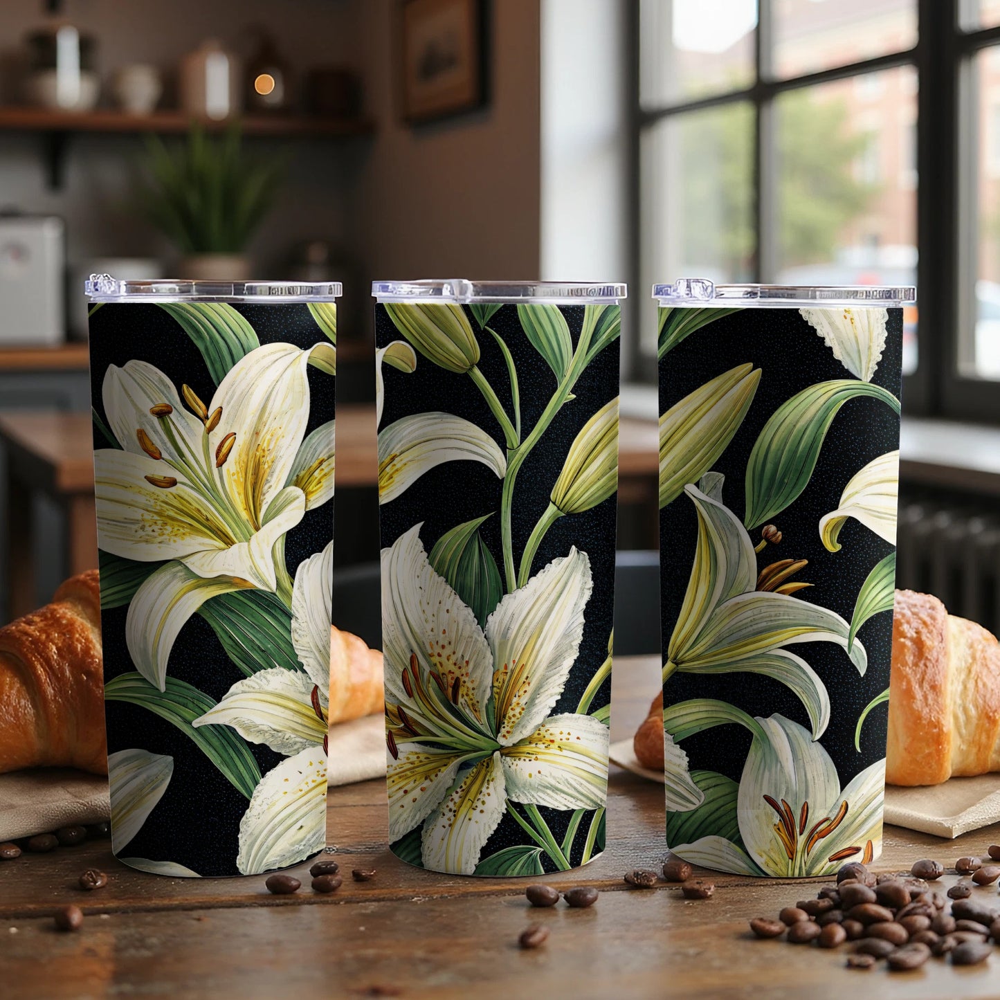 Elegant White Lilies Floral Pattern Design for Spring Tumblers - Walk Greener