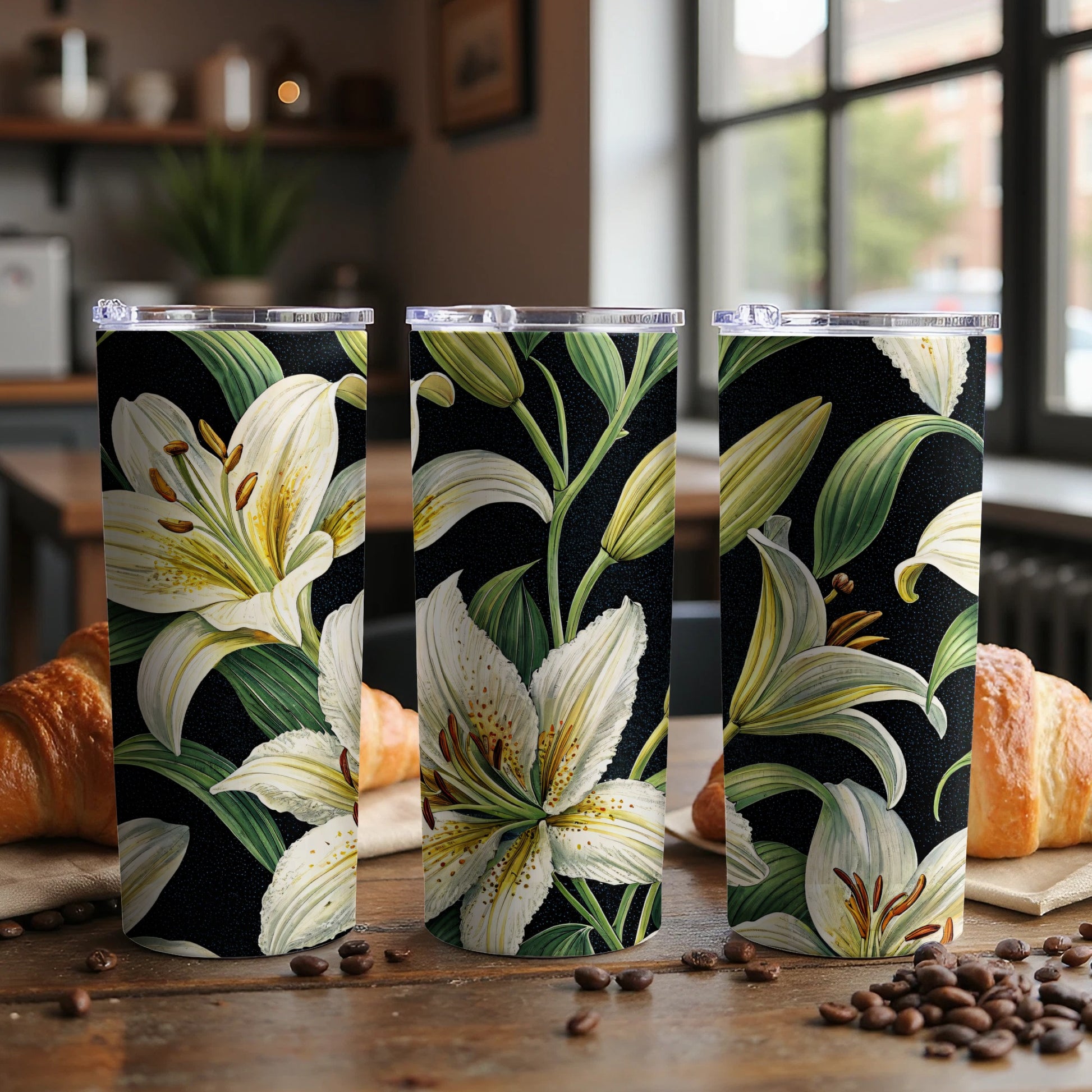 Elegant White Lilies Floral Pattern Design for Spring Tumblers - Walk Greener