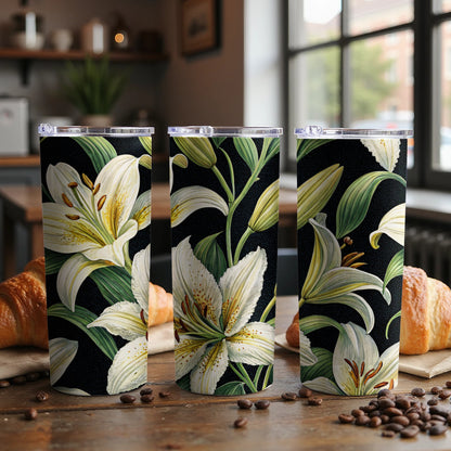 Elegant White Lilies Floral Pattern Design for Spring Tumblers - Walk Greener