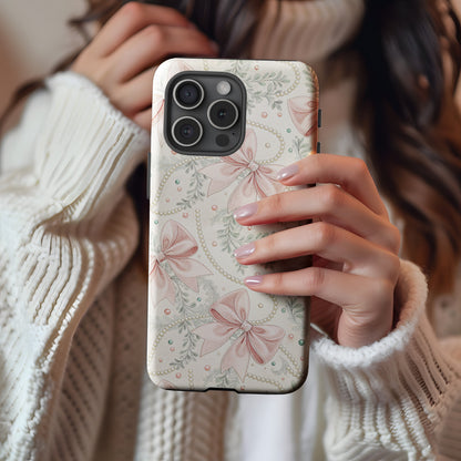 Elegant Bow and Bead Pattern iPhone Case Cover