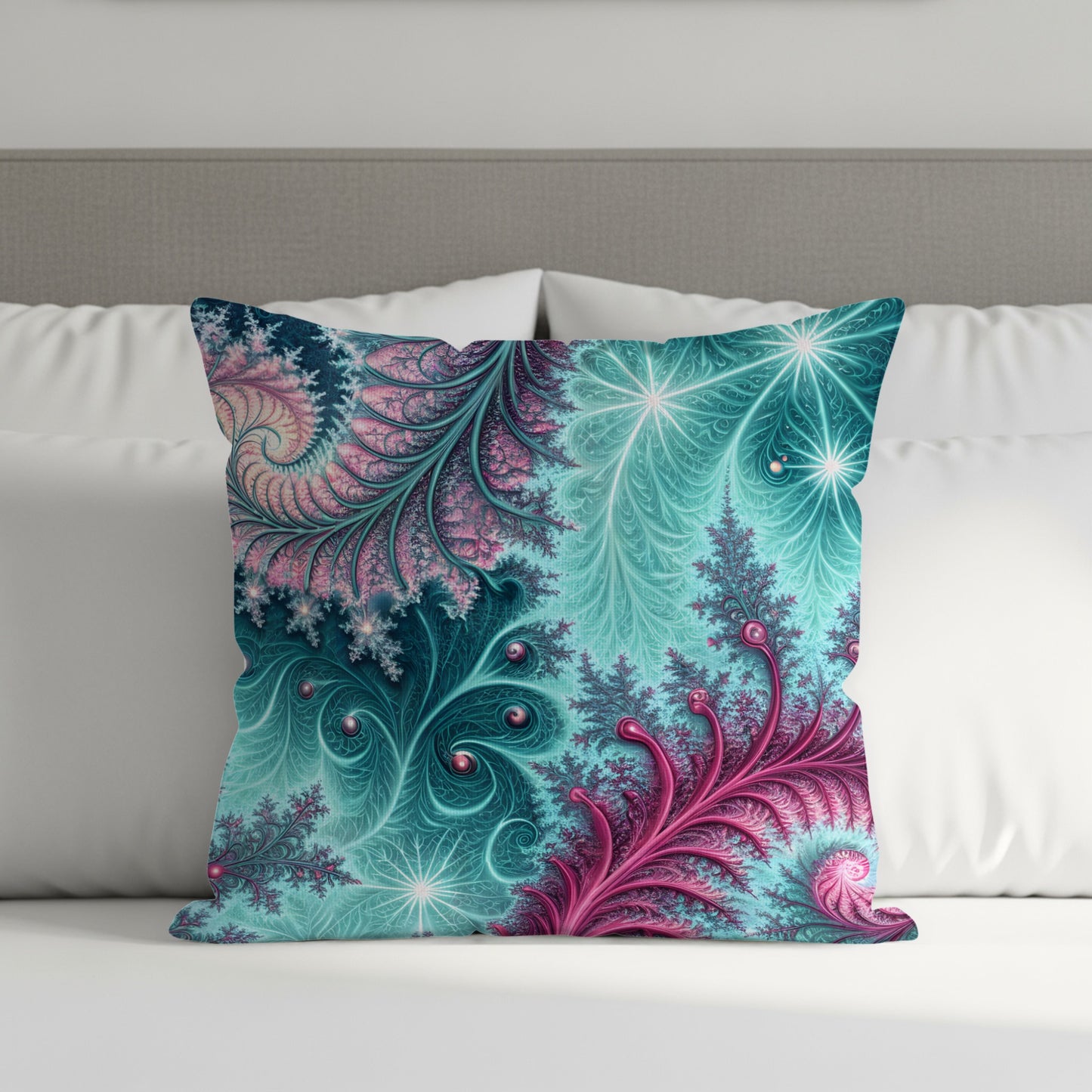 Turquoise Fractal with Pink Accent Design Decor Throw Pillows - Walk Greener