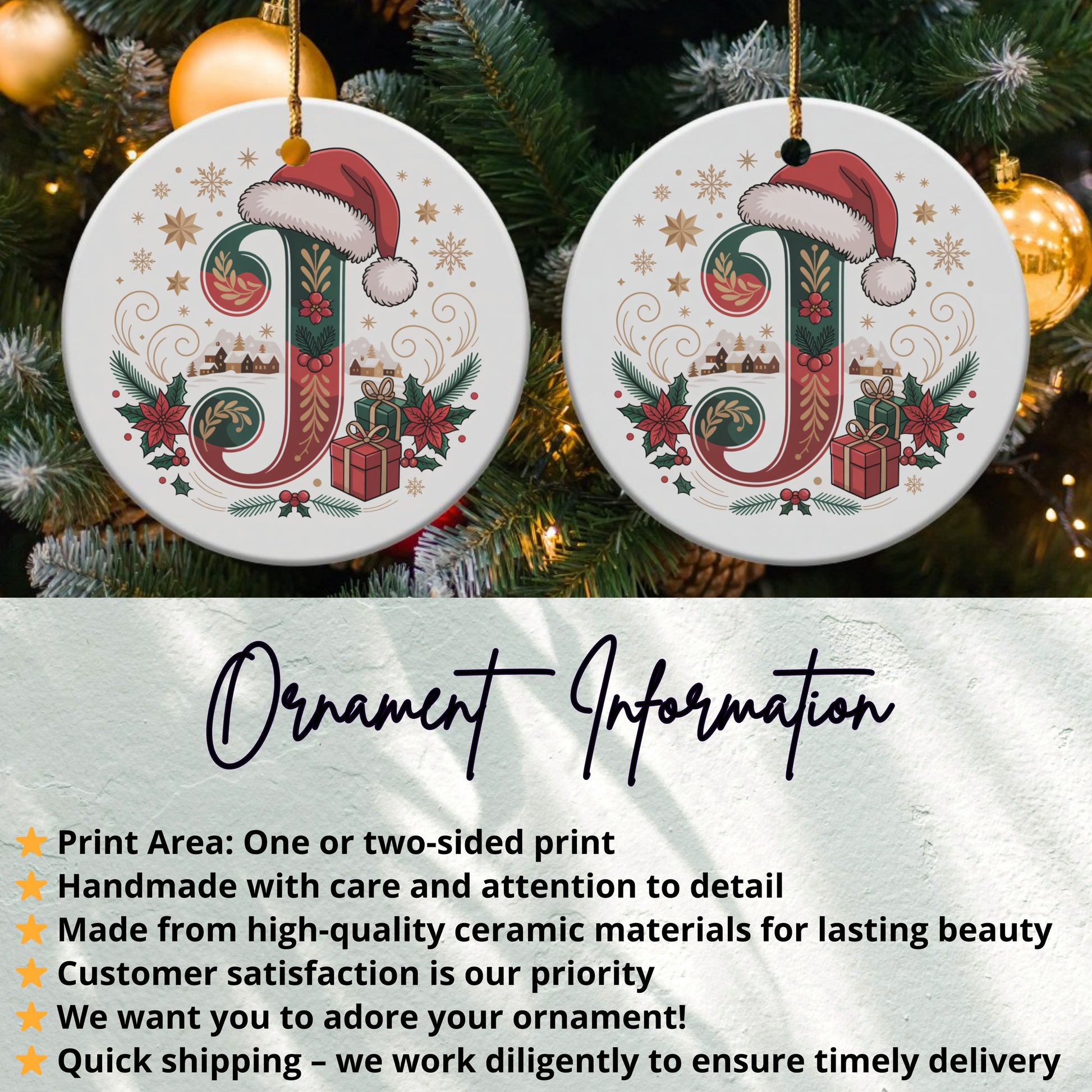 Christmas Ornament with Initial J festive decor product