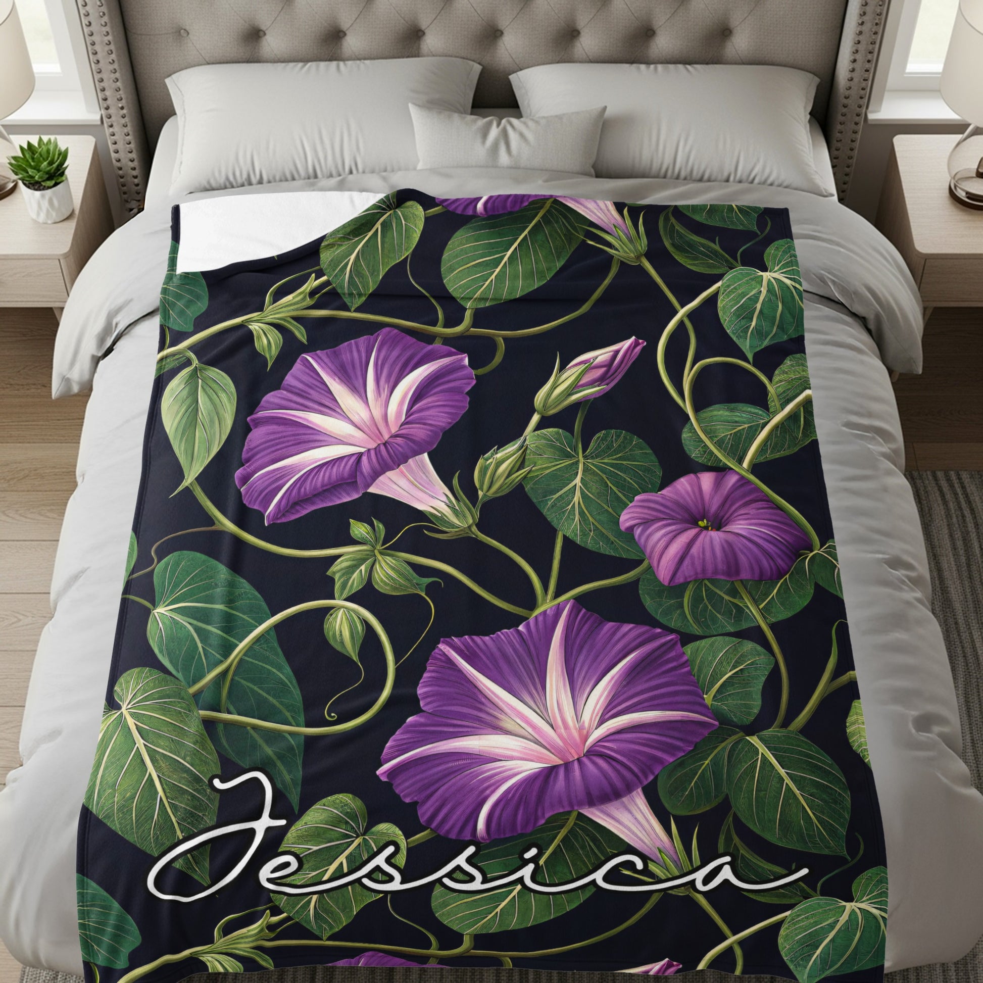 Purple Floral with Custom Name Decoration Custom Blanket - Walk Greener