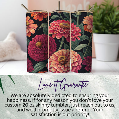Floral Design Custom 20 oz Skinny Tumbler for Beverage