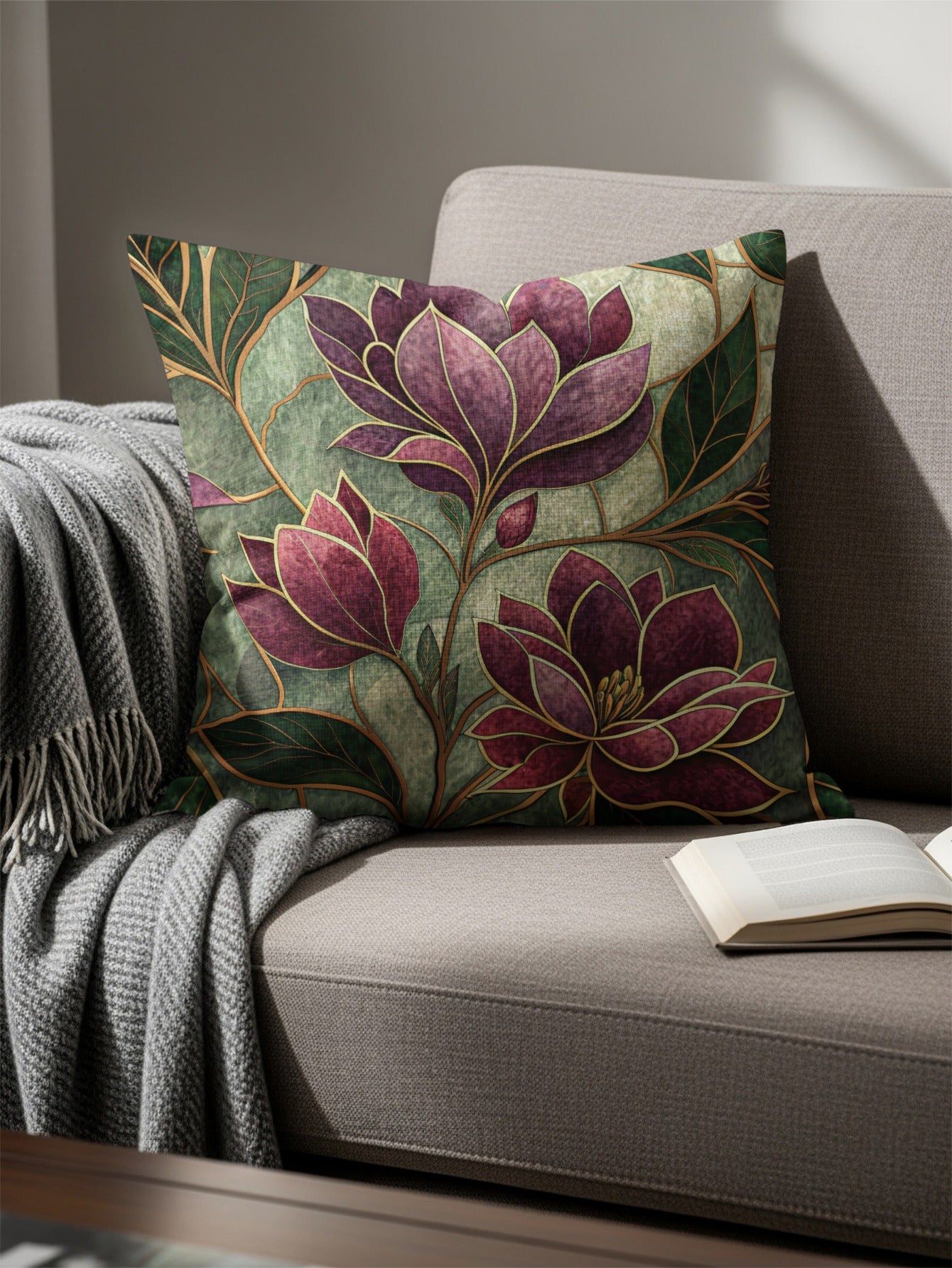 Elegant Floral Design with Gold Outlines Throw Pillows - Walk Greener