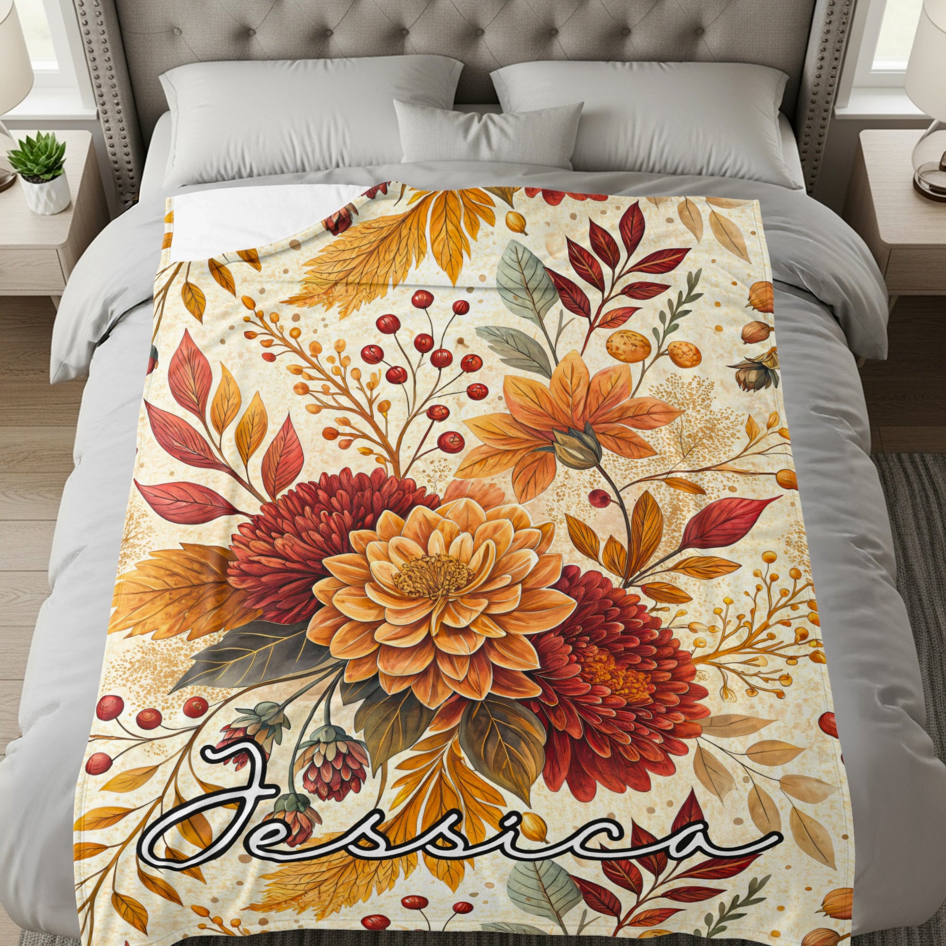 Autumn Floral Personalized Jessica Blanket