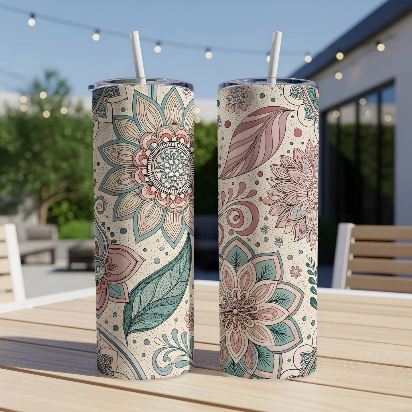 Floral Pattern Double-Walled Tall Drinkware Tumblers
