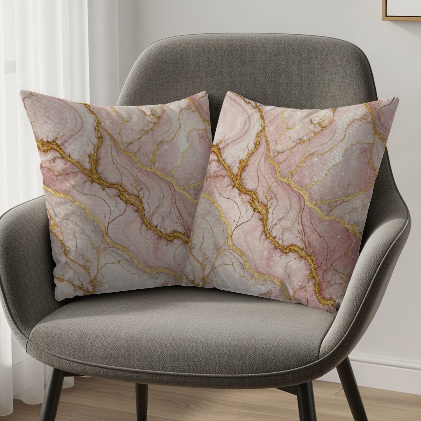 Elegant Pink Marble Pattern Throw Pillow Set