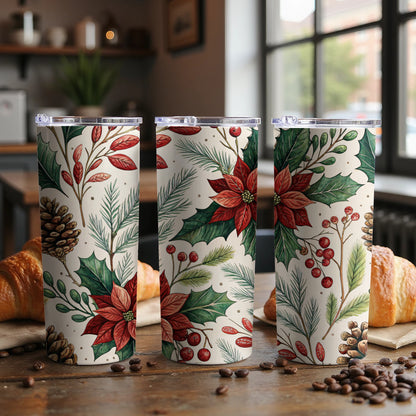 Festive Holiday Floral Insulated Tumbler Christmas Cup