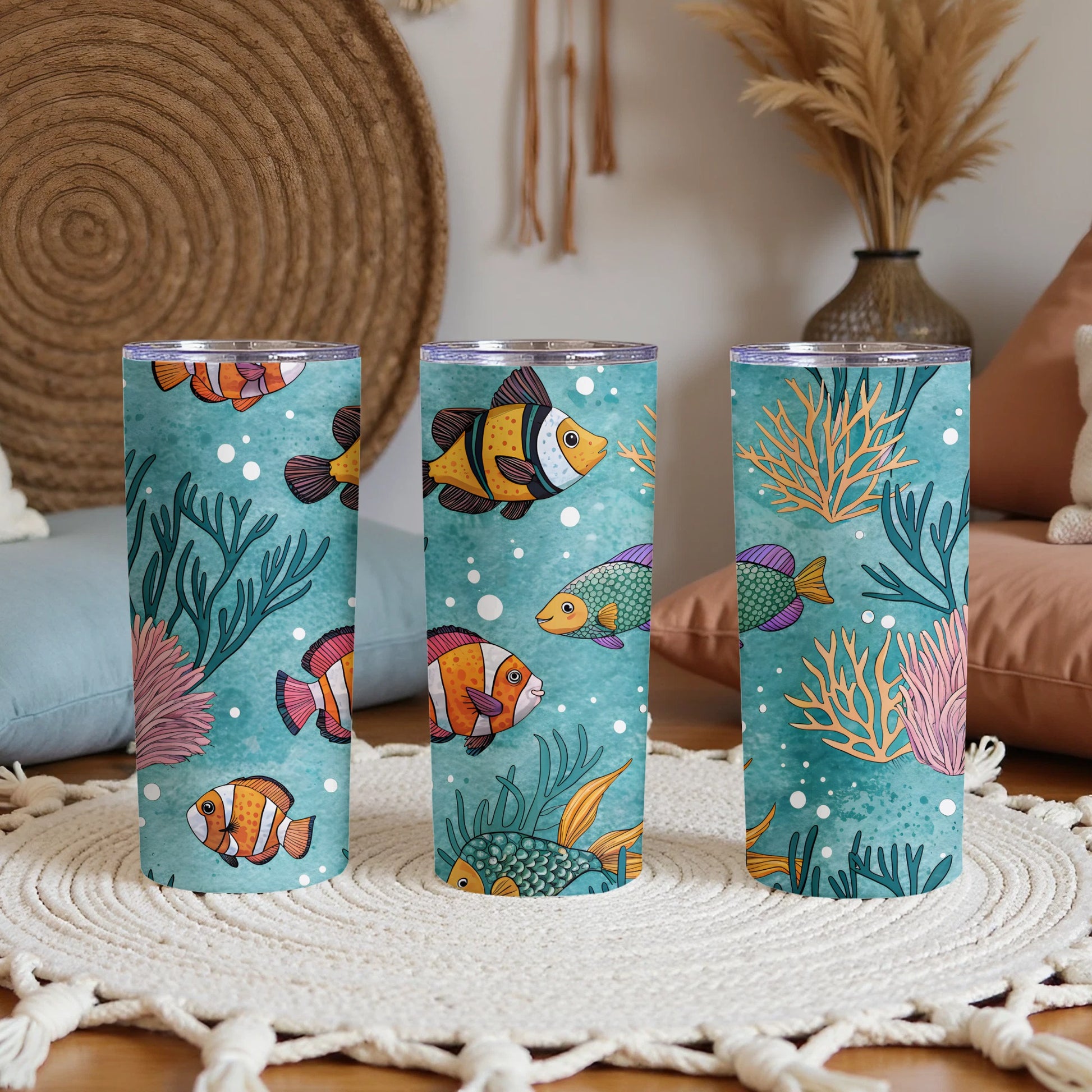 Colorful Underwater Fish Design Tumbler Travel Mug