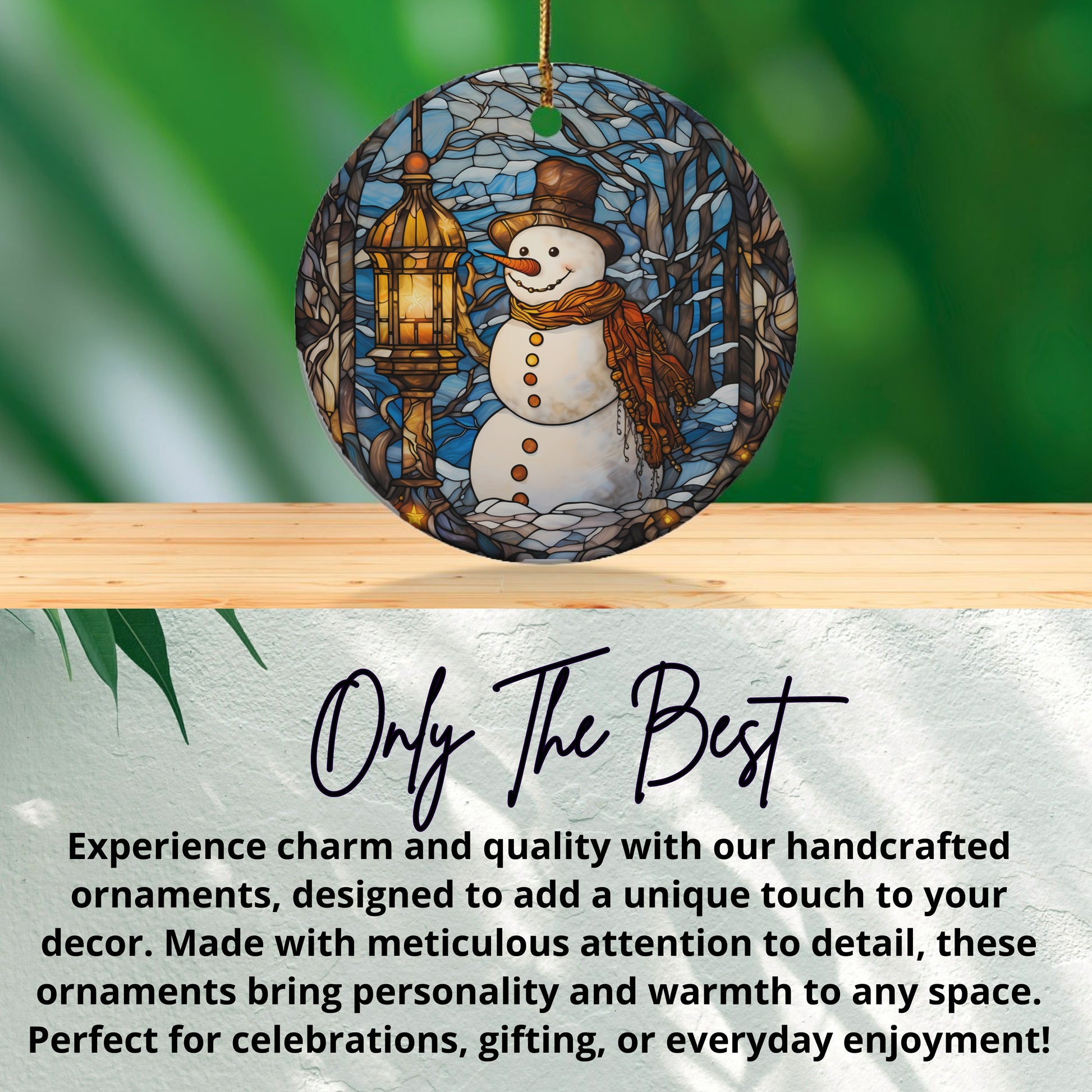 Snowman Lantern Stained Glass Ornament product