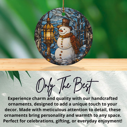 Snowman Lantern Stained Glass Ornament product