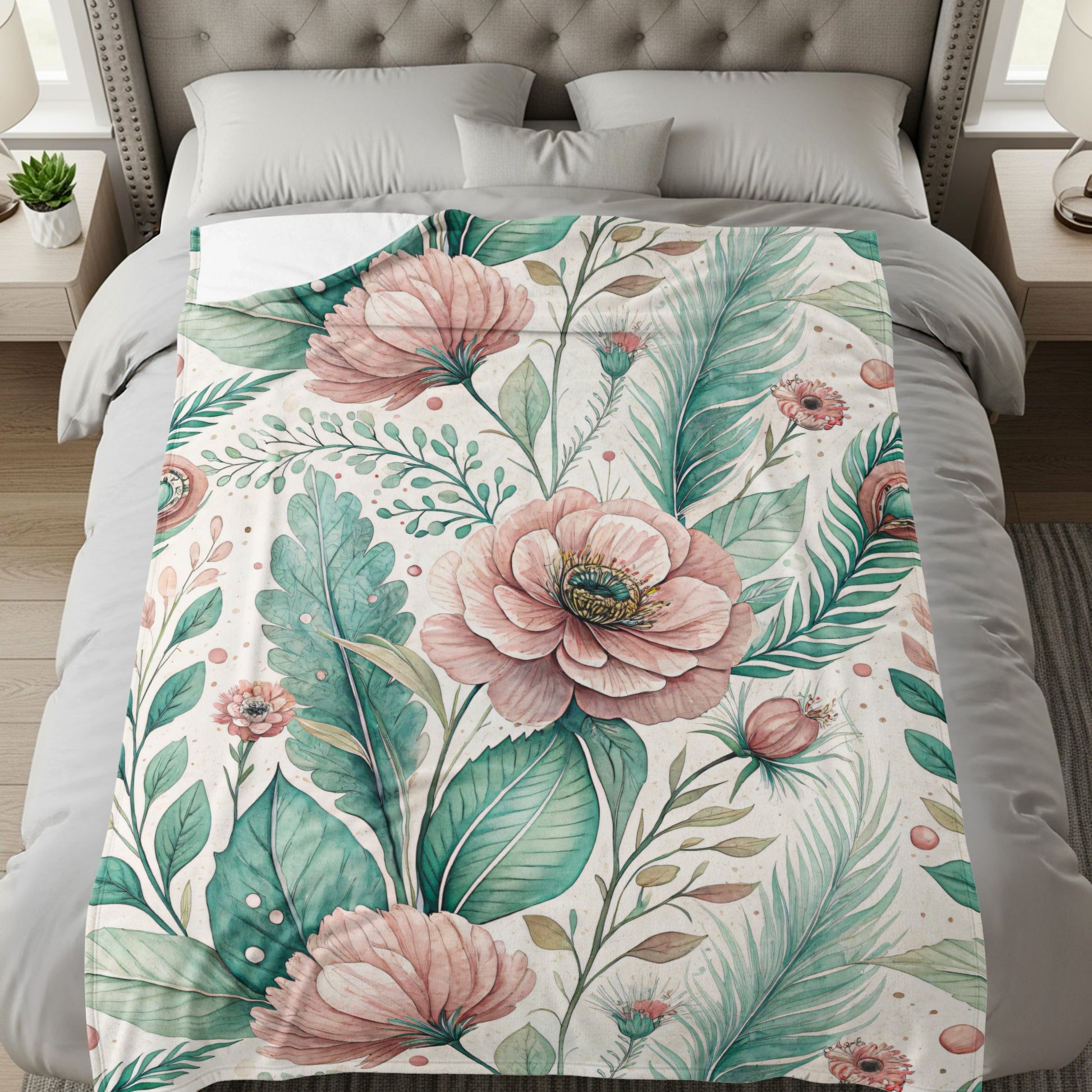 Floral Harmony Dreamy Botanical Watercolor Velveteen Plush Blankets - Walk Greener