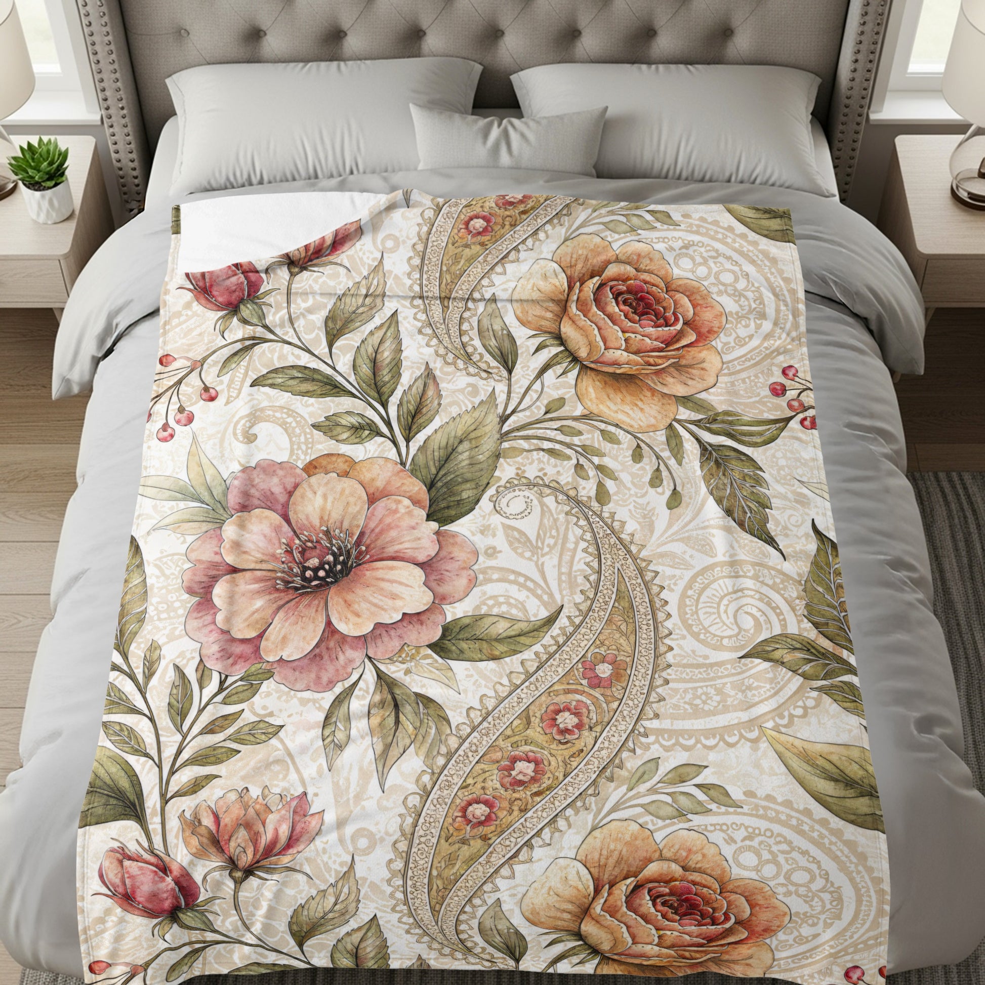 Artistic Floral Delight Roses Blossoms Velveteen Plush Blankets - Walk Greener