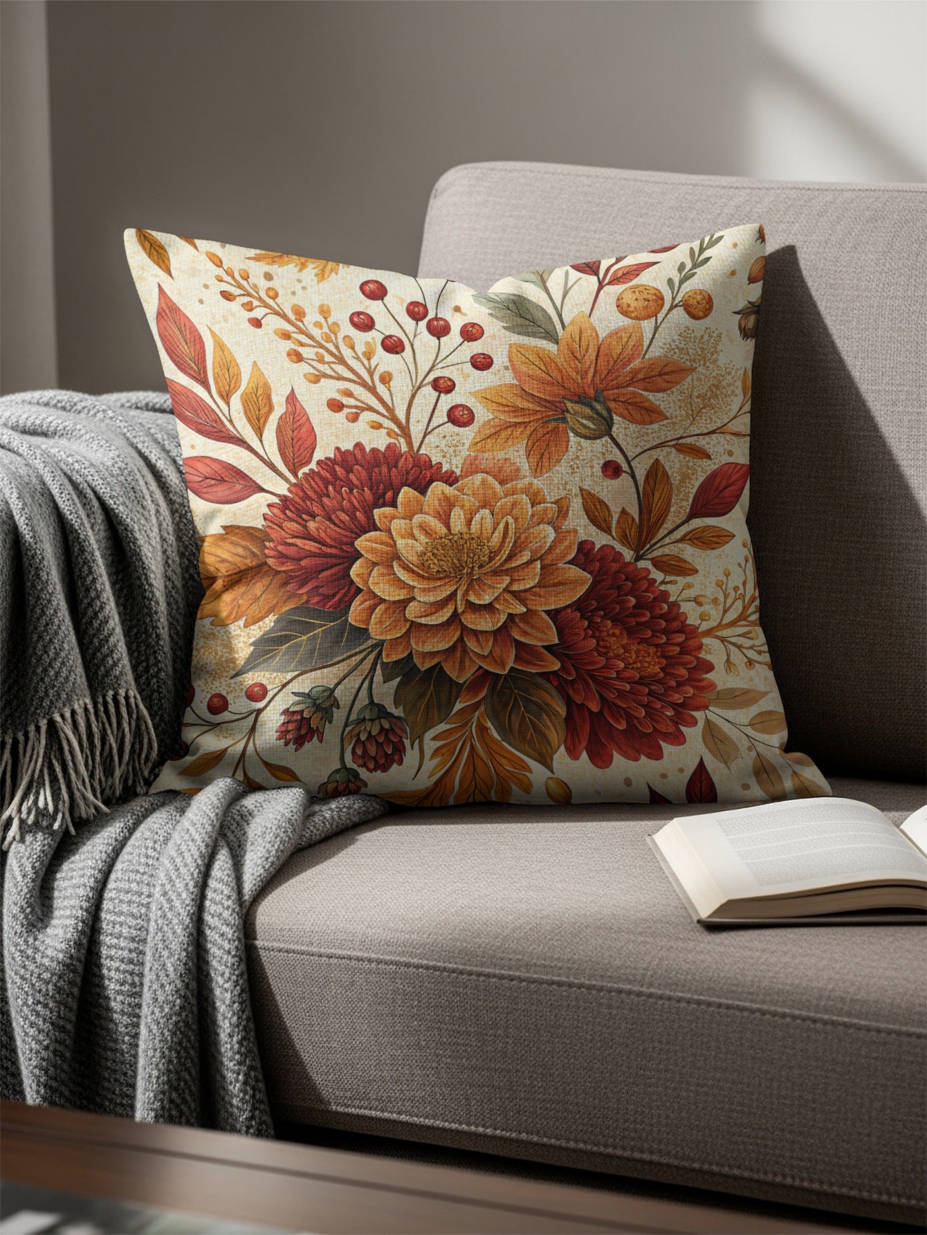 Autumn Floral Pattern Decorative Throw Pillow Cushion