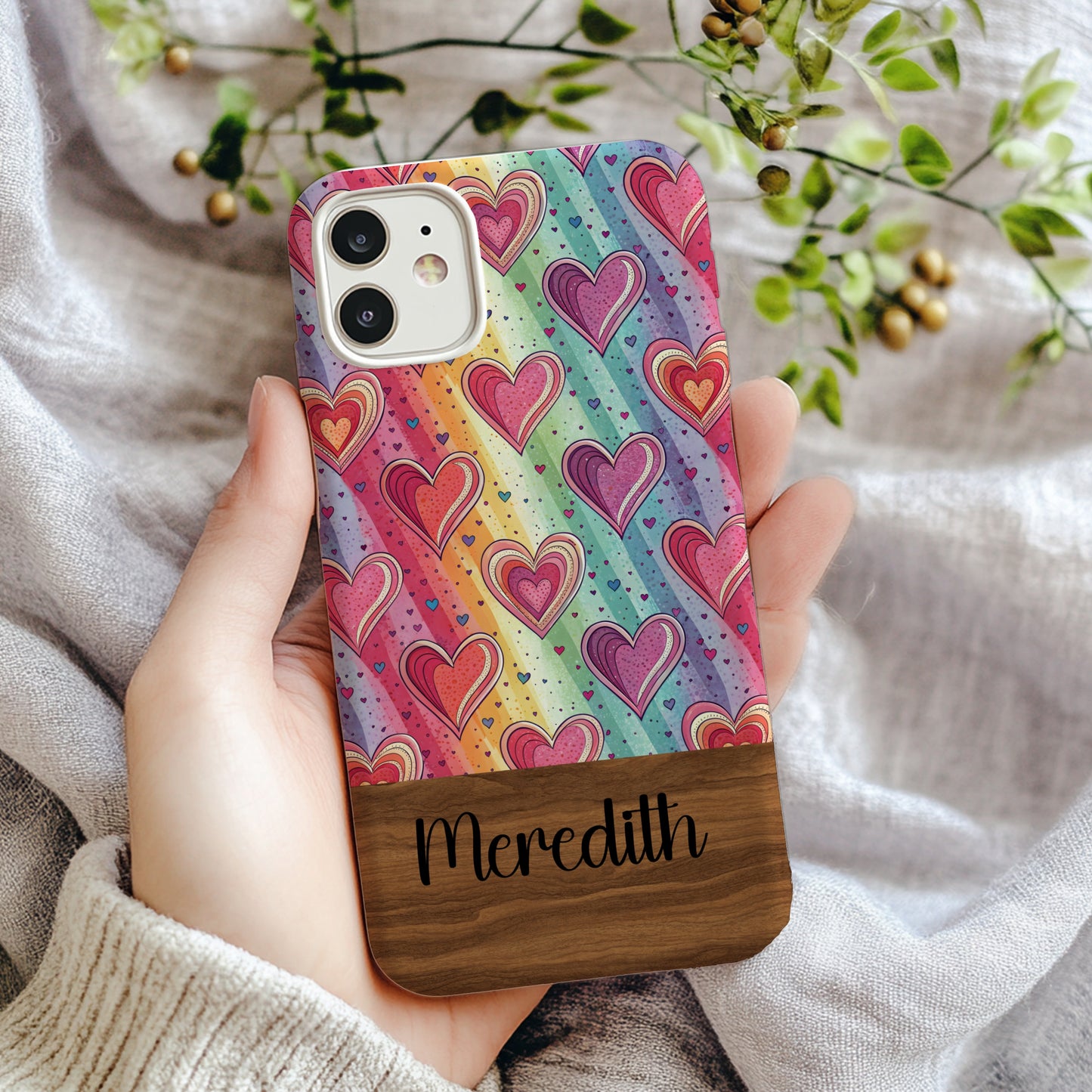 Colorful Hearts and Personalized Name Phone Case
