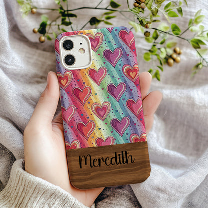 Colorful Hearts and Personalized Name Phone Case
