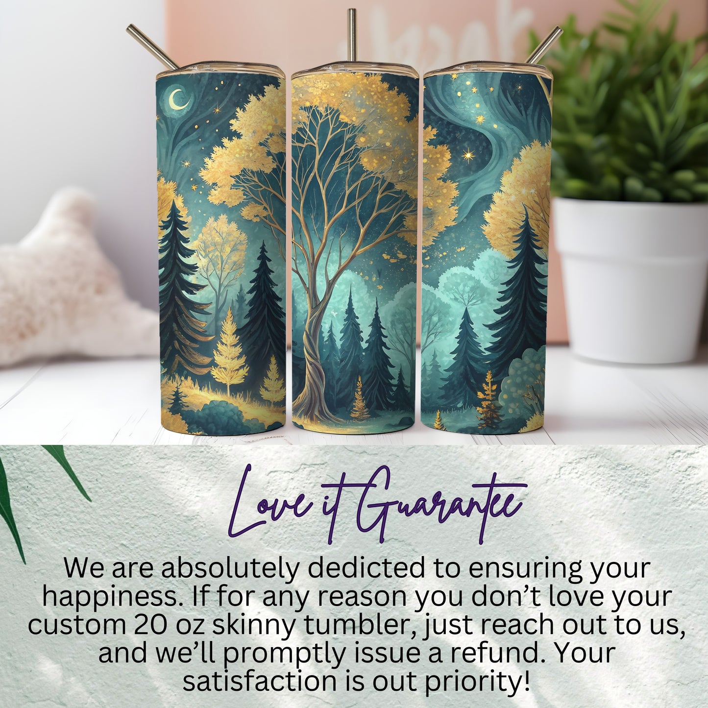 Custom 20 oz Skinny Tumbler with Forest Scene Design