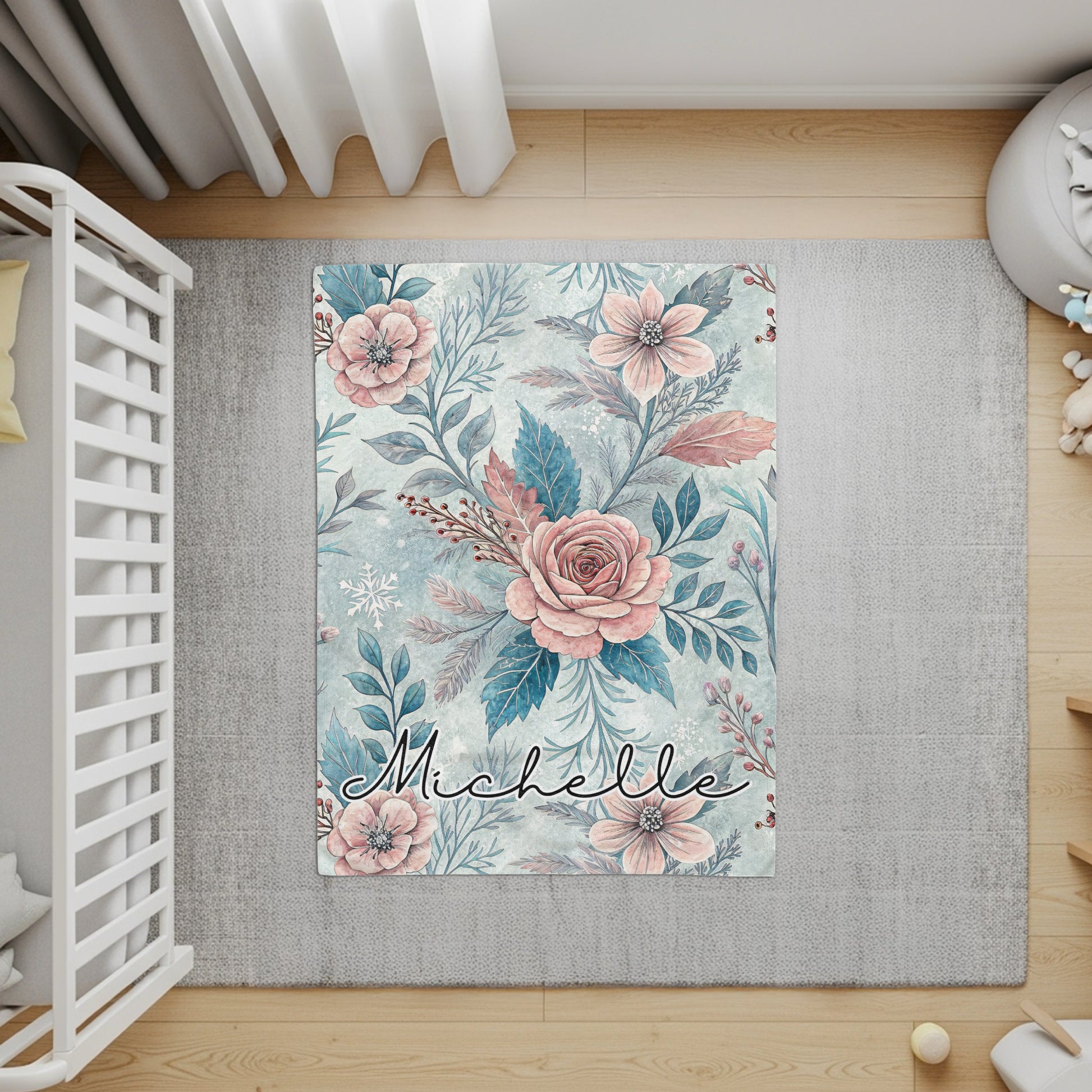 Personalized Michelle Floral Nursery Rug with Custom Name