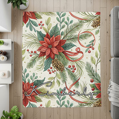 Beautiful Holiday Poinsettia Personalized Name Mat