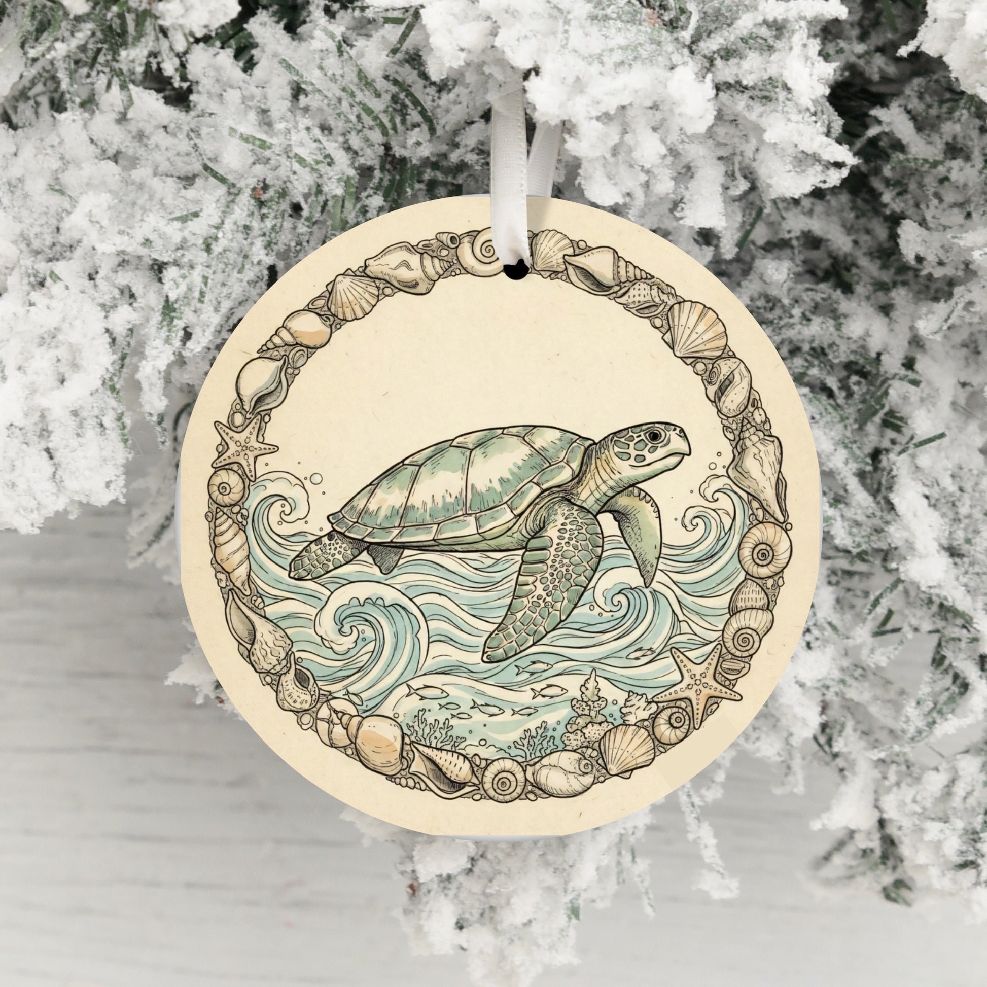 Sea Turtle Ocean Waves Design Ornament product
