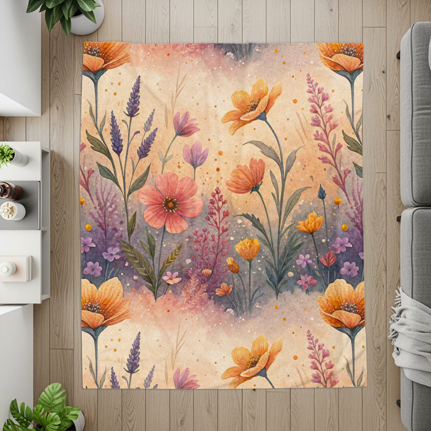 Floral Delight Watercolor Design Velveteen Plush Blankets - Walk Greener