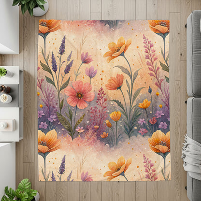 Floral Delight Watercolor Design Velveteen Plush Blankets - Walk Greener