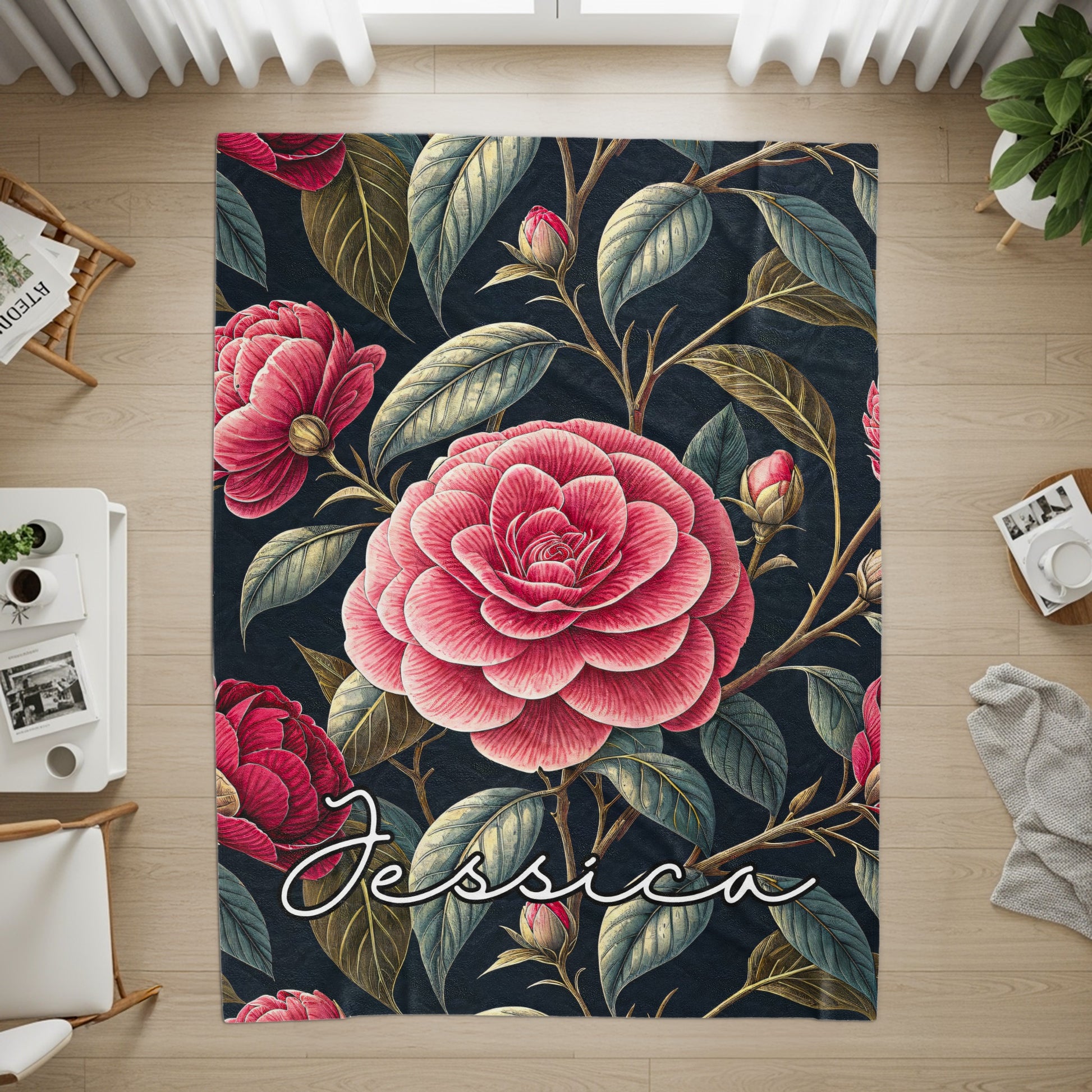 Customizable Floral Rug with Personalized Name Jessica