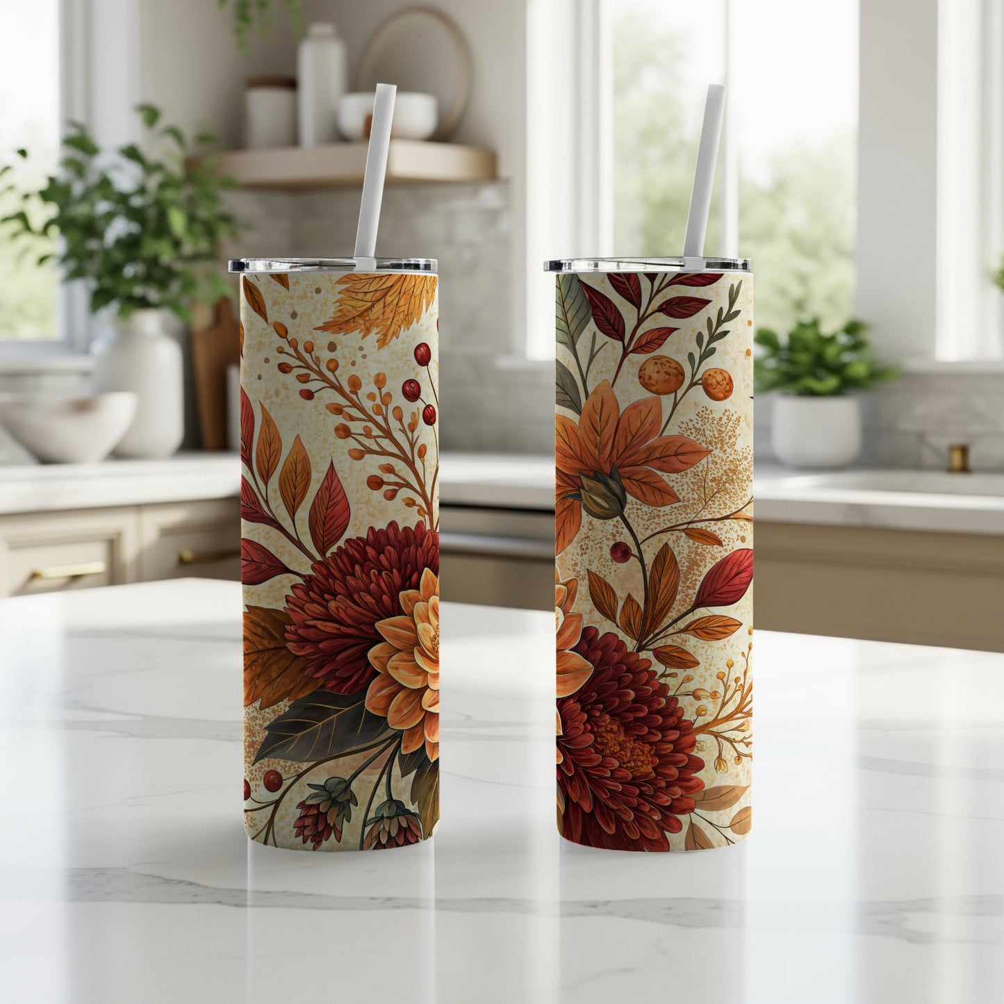 Elegant Floral Design Insulated Travel Tumbler Flask