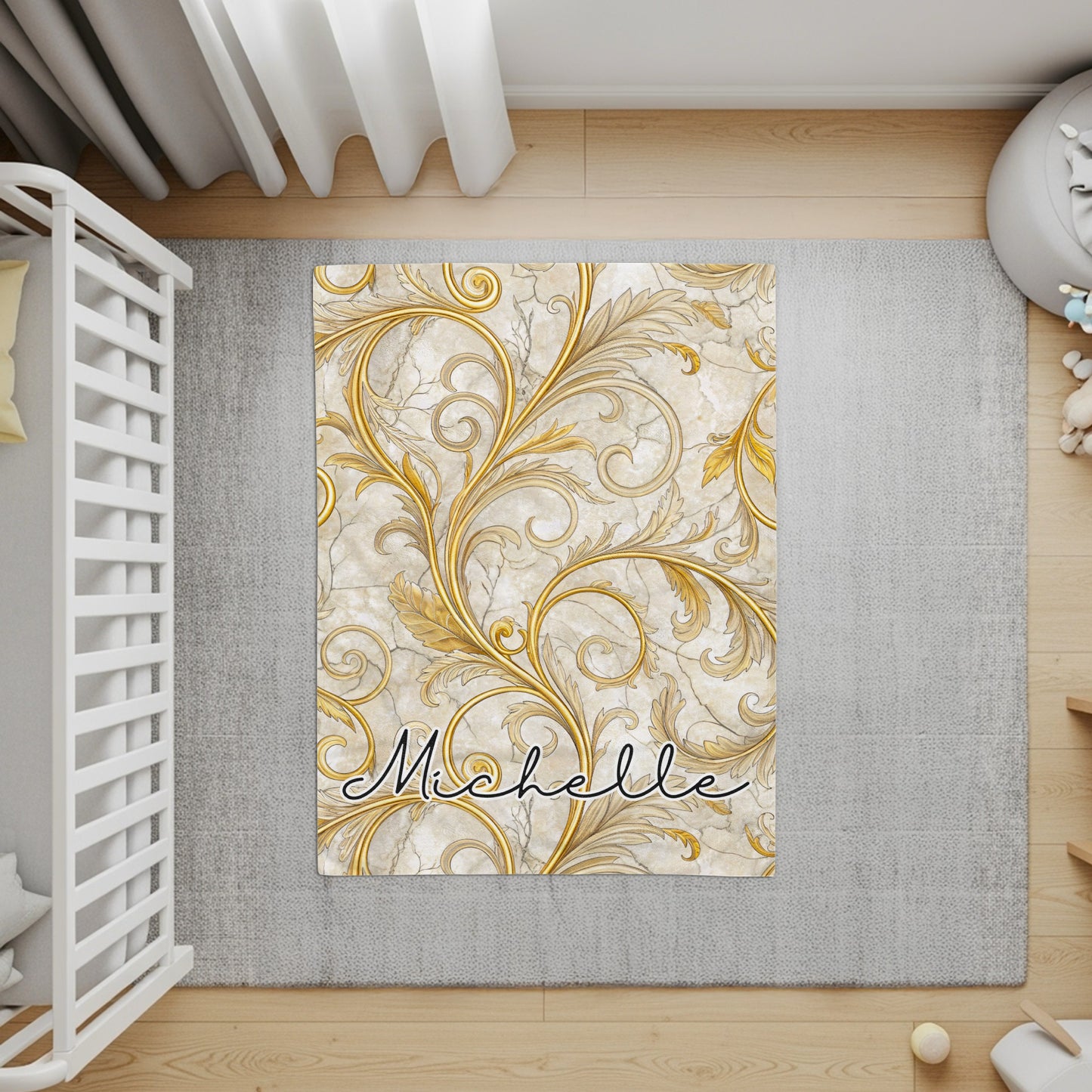 Golden Floral Design With A Custom Name Blankets - Walk Greener