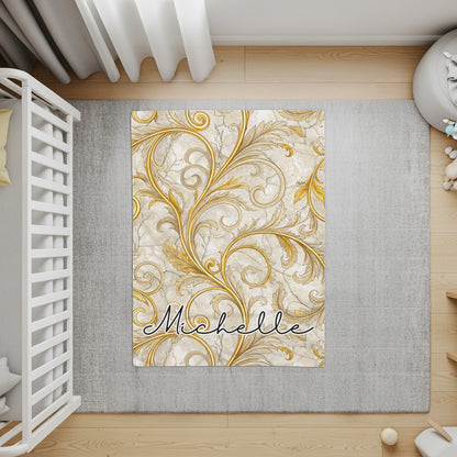 Golden Floral Design With A Custom Name Blankets - Walk Greener