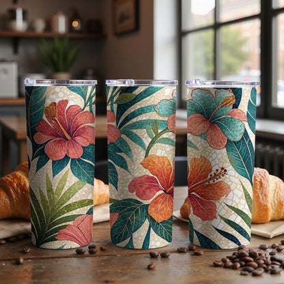 Tropical Hibiscus Flowers Artistic Pattern 20 oz Skinny Tumbler - Walk Greener