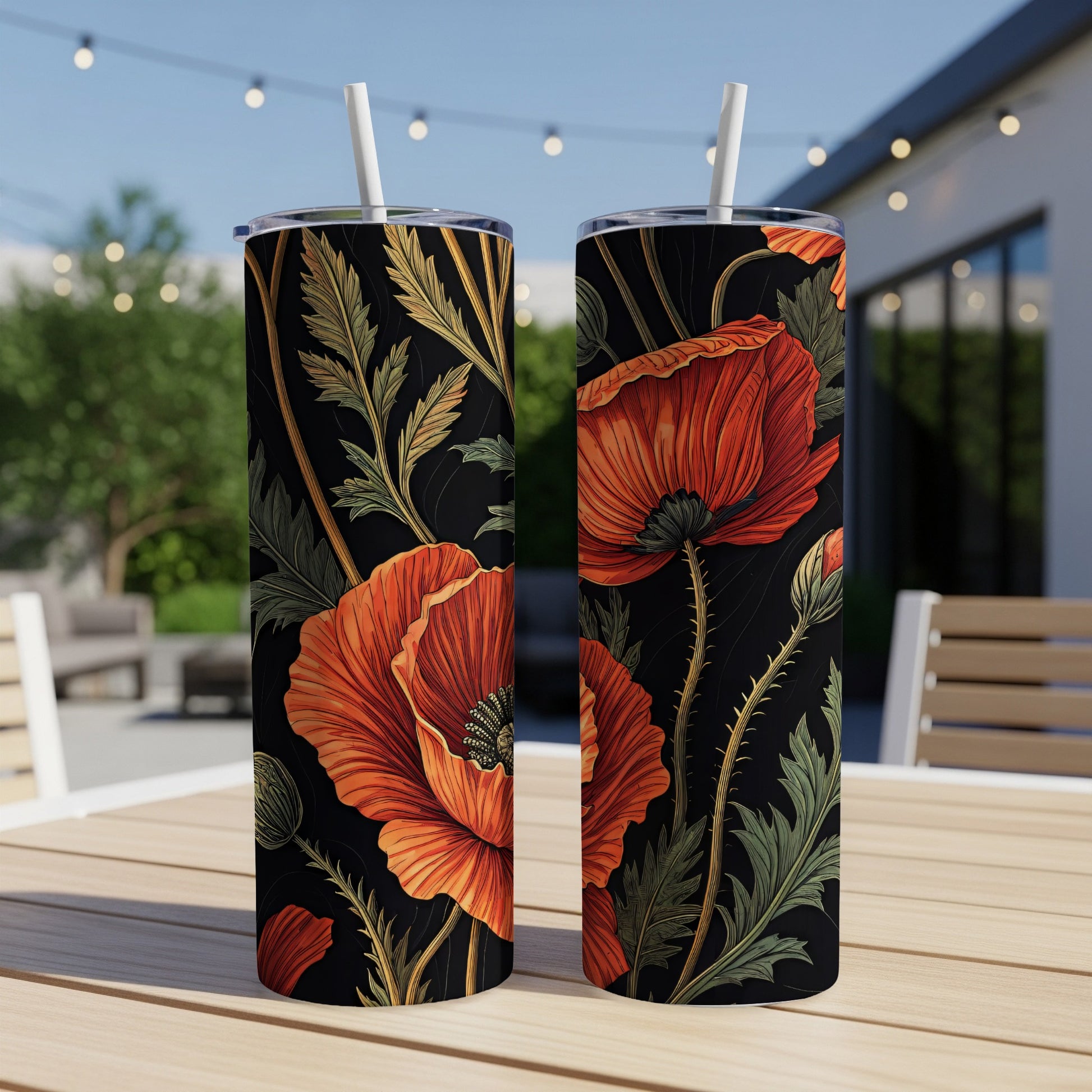 Vibrant Floral Patterned Insulated Tumbler with Straw
