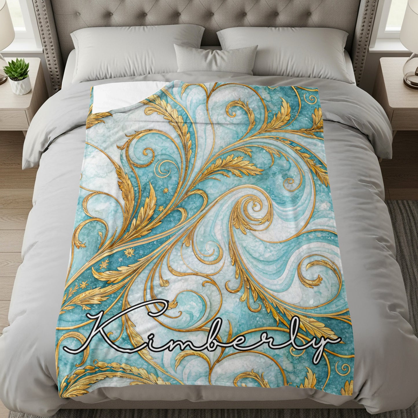 Elegant Personalized Swirl Design Blanket Customized
