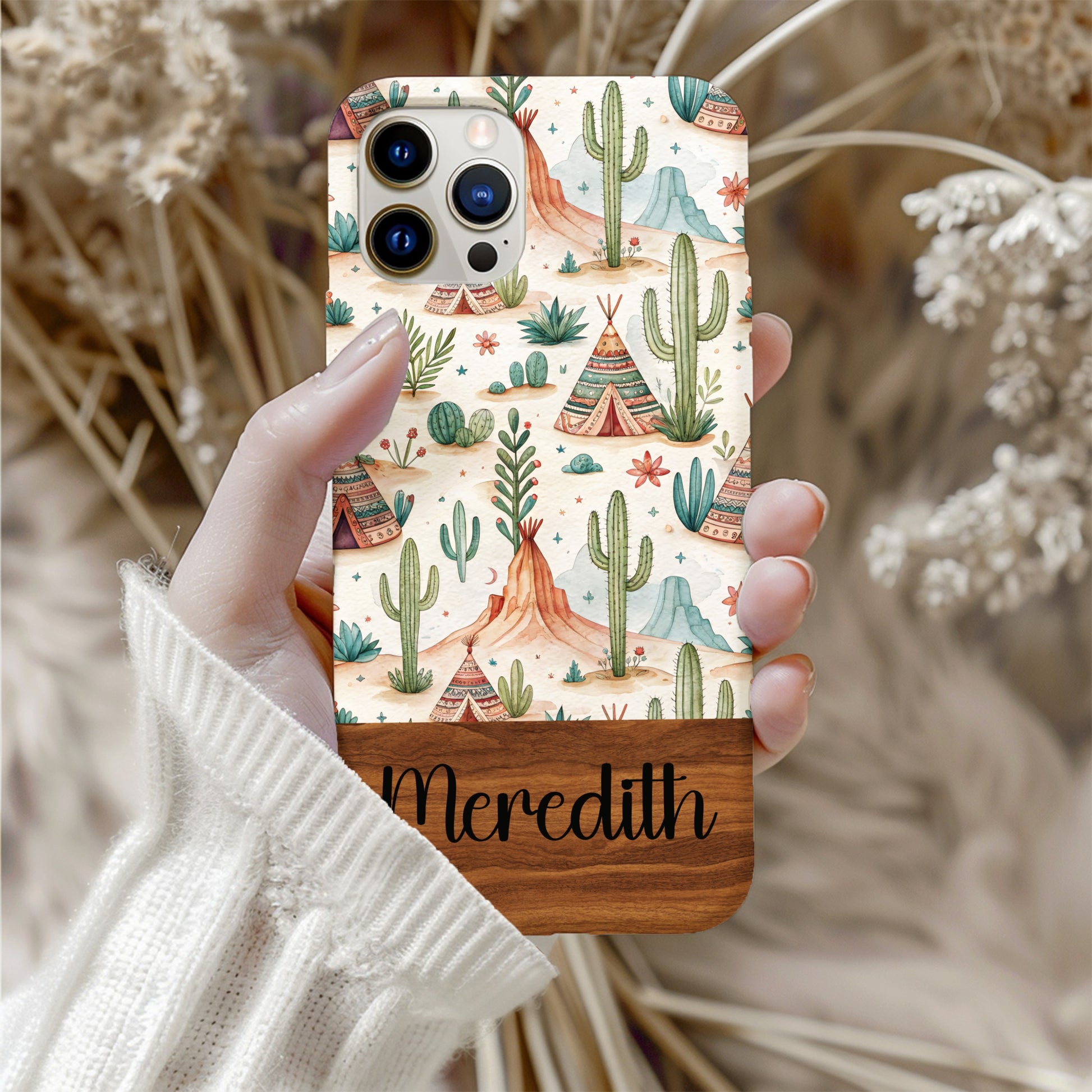 Watercolor Desert Landscape with Tipi Pattern Custom Phone Case - Walk Greener
