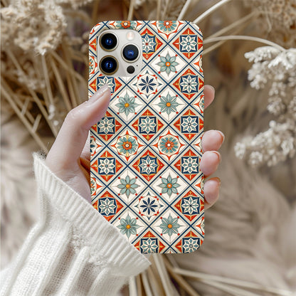 Ornate Floral Pattern In Squares With Custom Name Phone Case - Walk Greener