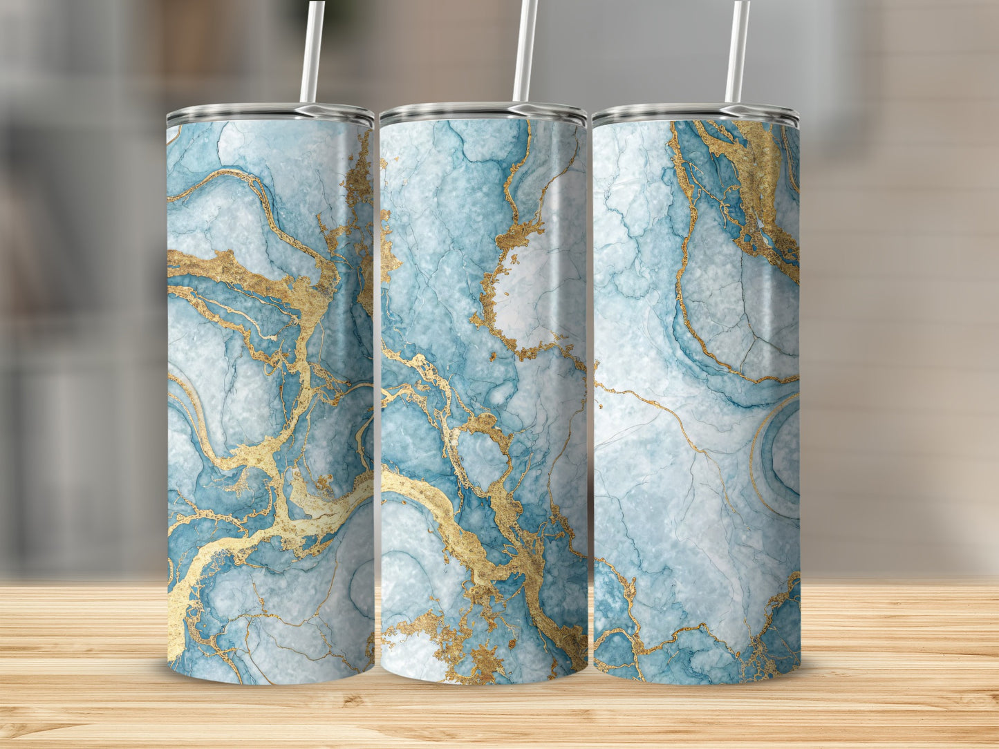 Elegant Blue and Gold Marble Design Tumbler Product