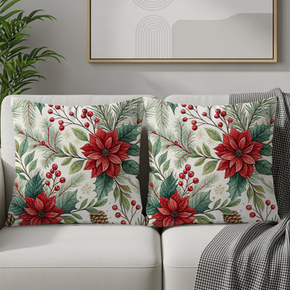 Festive Poinsettia Print Decorative Throw Pillow Product