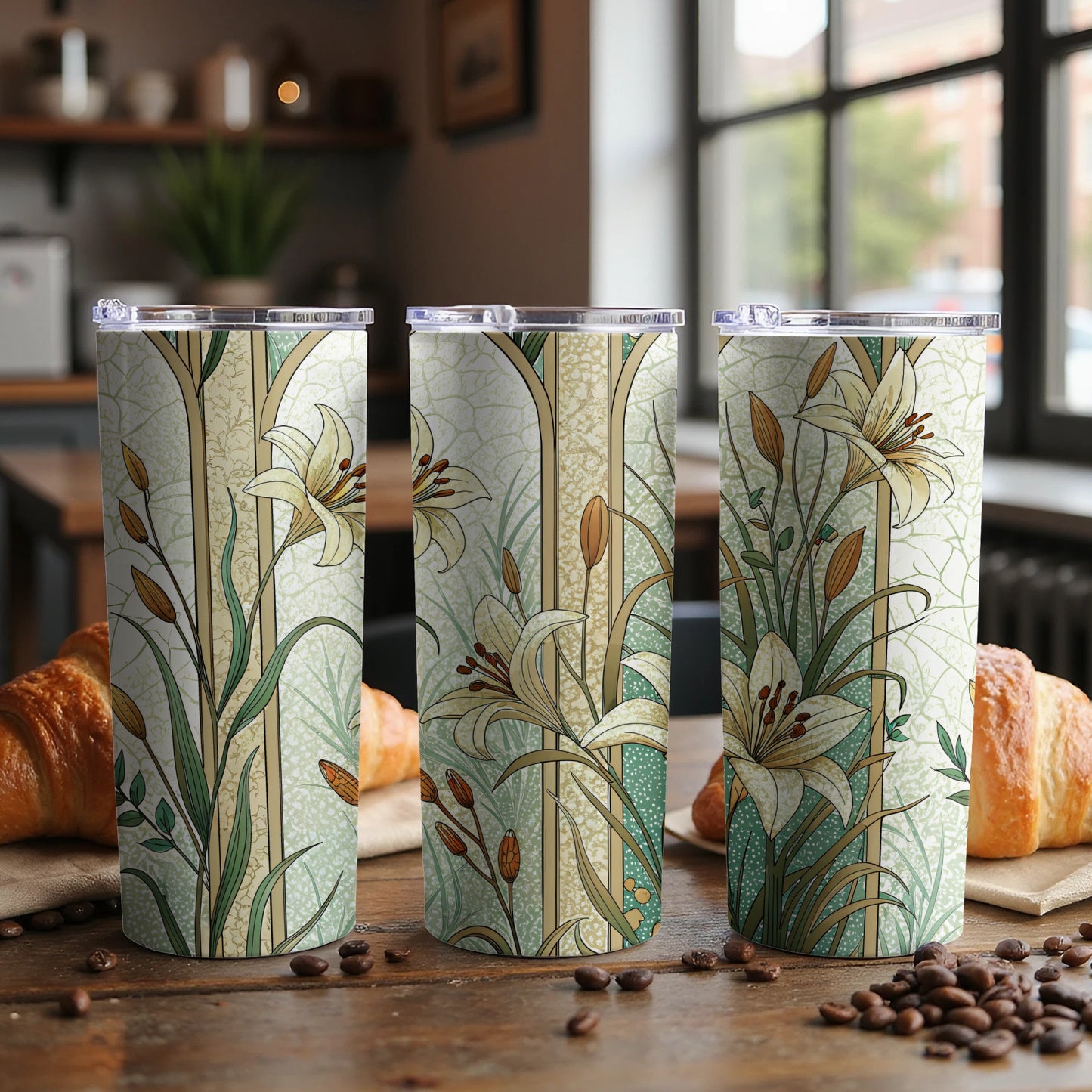 Floral with lilies Art Nouveau Style for Beautiful Decoration 20 oz Skinny Tumbler - Walk Greener