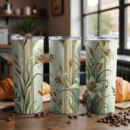 Floral with lilies Art Nouveau Style for Beautiful Decoration 20 oz Skinny Tumbler - Walk Greener