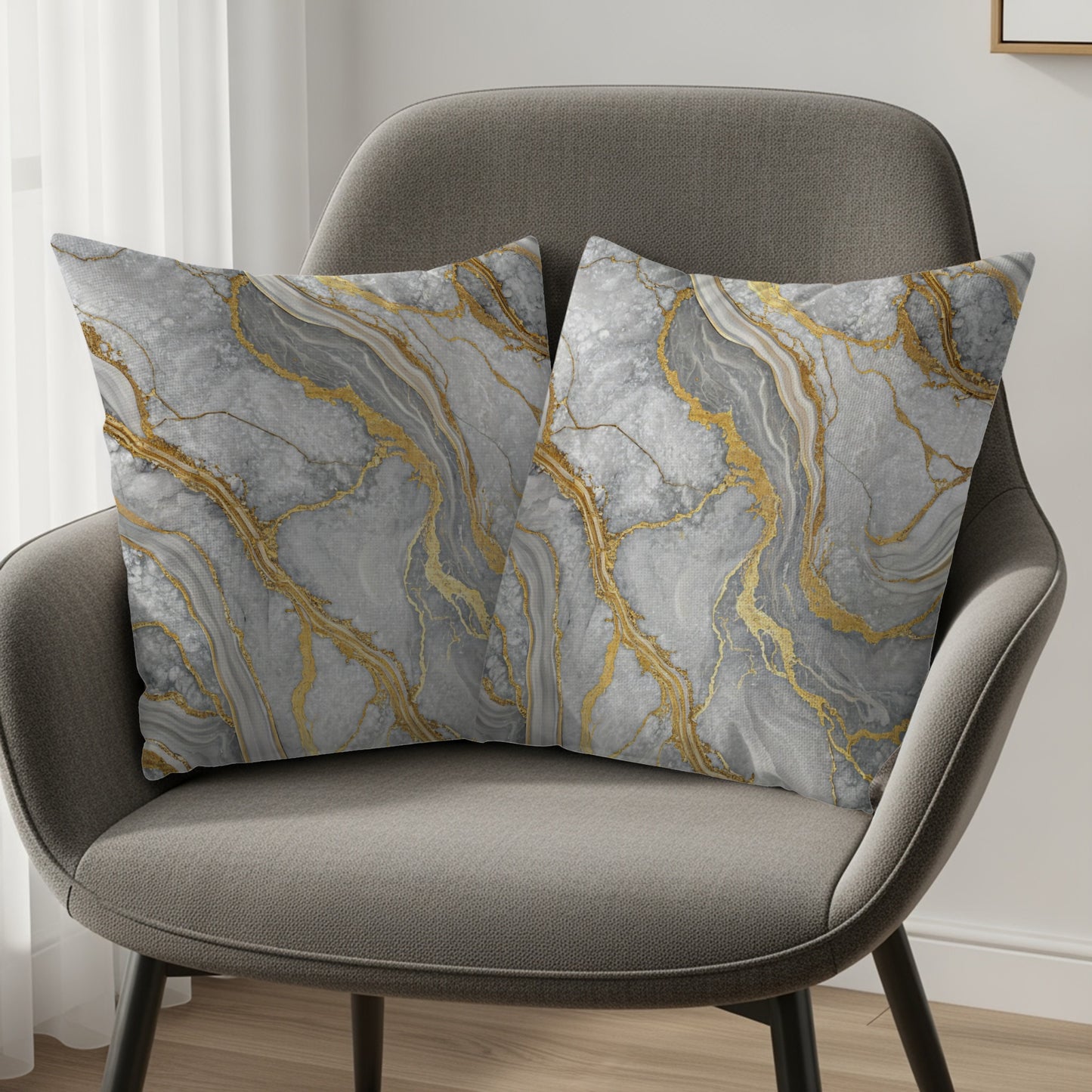Elegant Gray Marble with Golden Veins Pillow Set