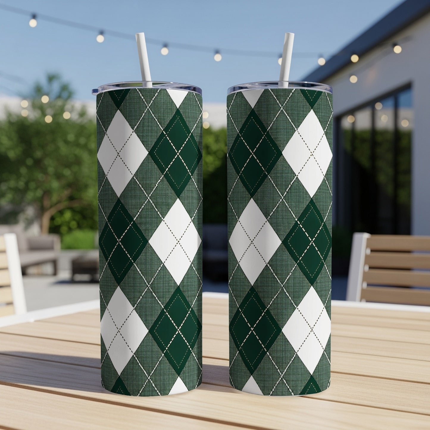 Green Argyle Pattern Insulated Tumbler Cup