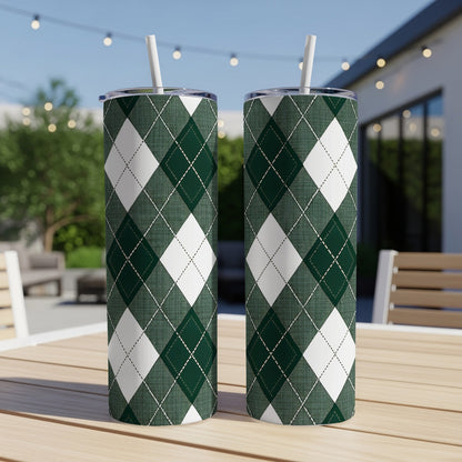 Green Argyle Pattern Insulated Tumbler Cup