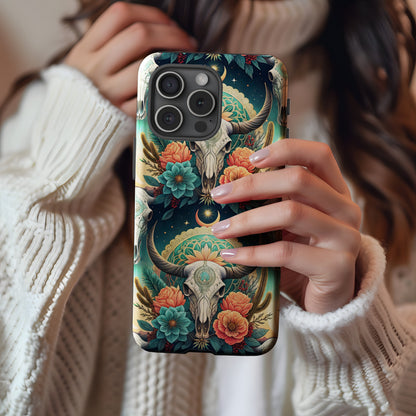 Colorful Mandala Skull Floral Design Phone Case