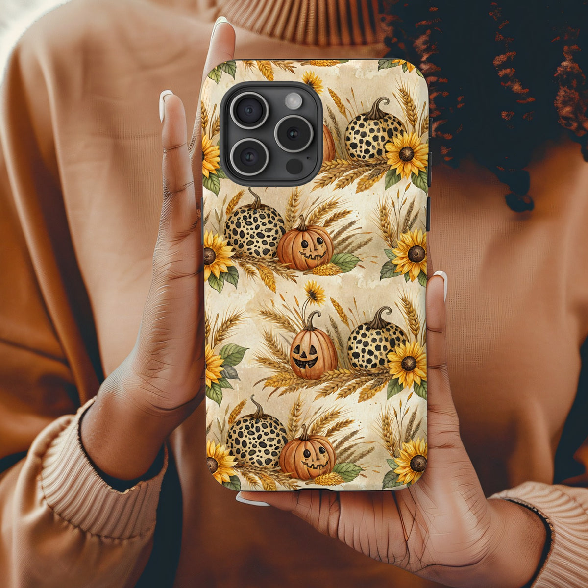Autumn Pumpkin Sunflower Design iPhone Case Cover