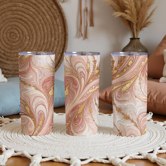 Elegant Pink and Gold Marble Swirl Tumbler Cup
