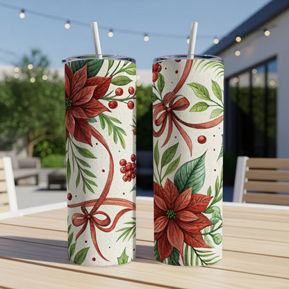 Festive Floral and Ribbon Design Insulated Tumbler